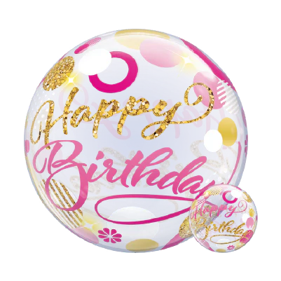 Happy Birthday Pink & Gold Dots Bubble Balloon (22 Inch)