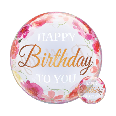Happy Birthday to You Pink Peonies Bubble Balloon (22 Inch)