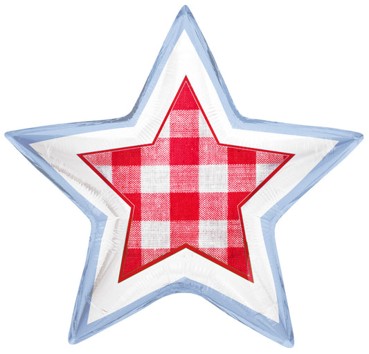 Pastel Americano 4th of July Gingham Star Balloon