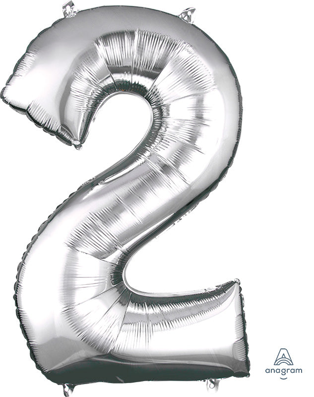 Floating Silver Number "2" Balloon (3 Foot or 34 Inch)