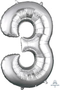 Floating Silver Number "3" Balloon (3 Foot or 34 Inch)