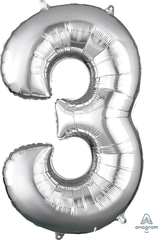 Floating Silver Number "3" Balloon (3 Foot or 34 Inch)
