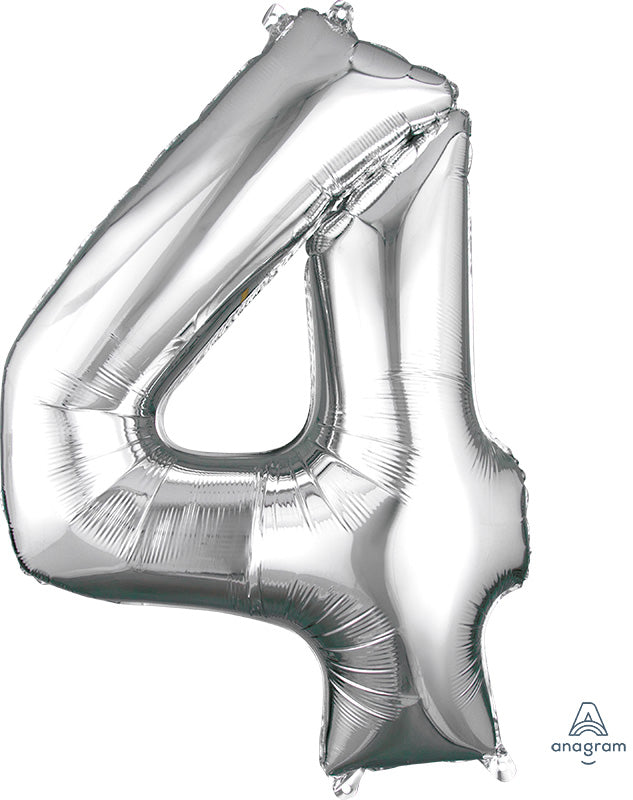 Floating Silver Number "4" Balloon (3 Foot or 34 Inch)