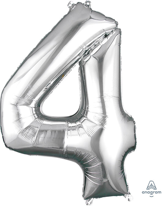 Floating Silver Number "4" Balloon (3 Foot or 34 Inch)