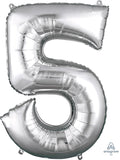 Floating Silver Number "5" Balloon (3 Foot or 34 Inch)