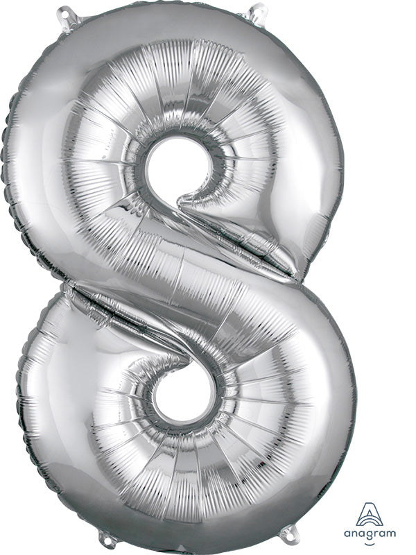 Floating Silver Number "8" Balloon (3 Foot or 34 Inch)