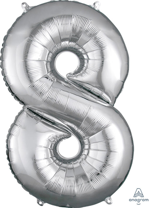 Floating Silver Number "8" Balloon (3 Foot or 34 Inch)