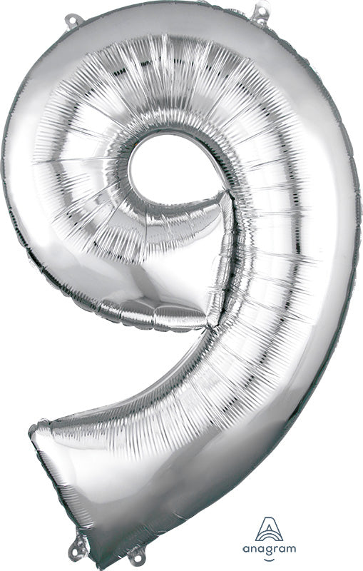 Floating Silver Number "9" Balloon (3 Foot or 34 Inch)