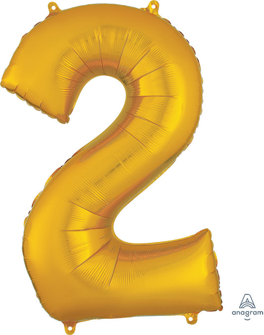 Floating Yellow Gold Number "2" Balloon (3 Foot or 34 Inch)