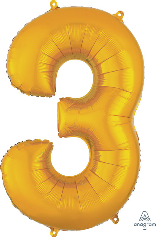 Floating Yellow Gold Number "3" Balloon (3 Foot or 34 Inch)
