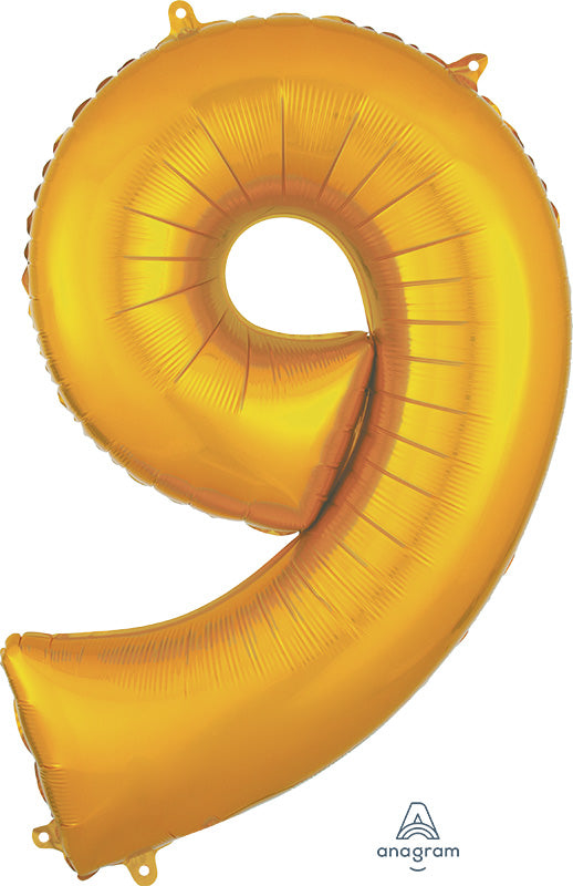 Floating Yellow Gold Number "9" Balloon (3 Foot or 34 Inch)