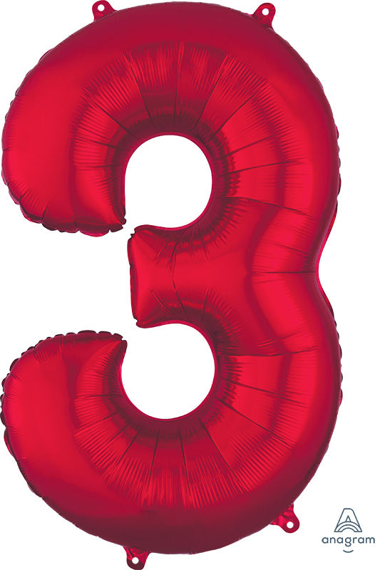 Floating Red Number "3" Balloon (3 Foot or 34 Inch)