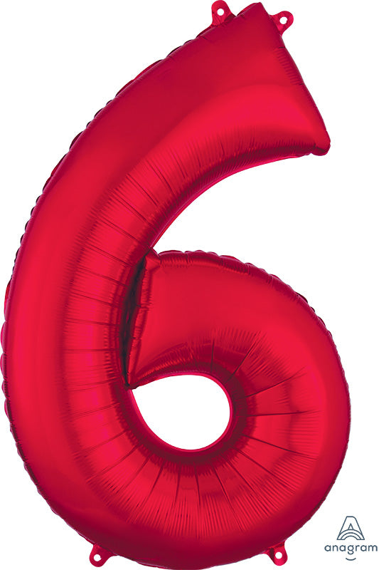Floating Red Number "6" Balloon (3 Foot or 34 Inch)