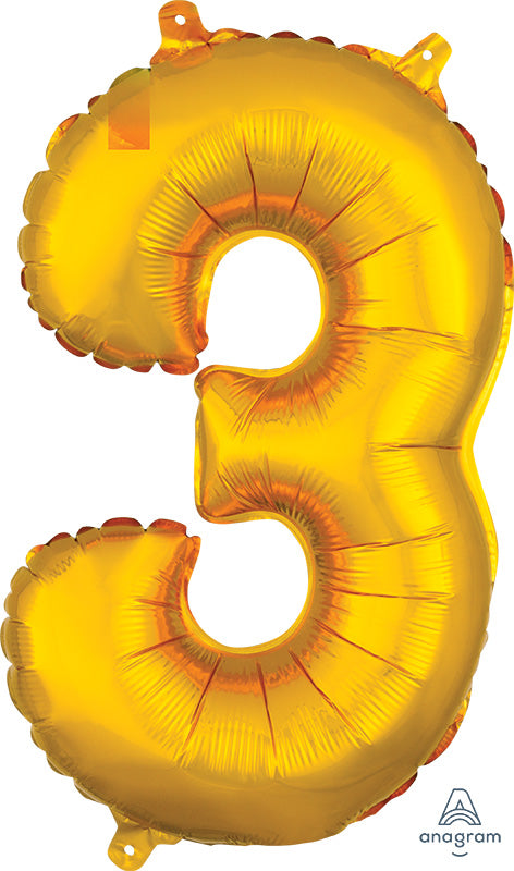 SMALL Floating Gold Number "3" Balloon (2 Foot or 26 Inch)