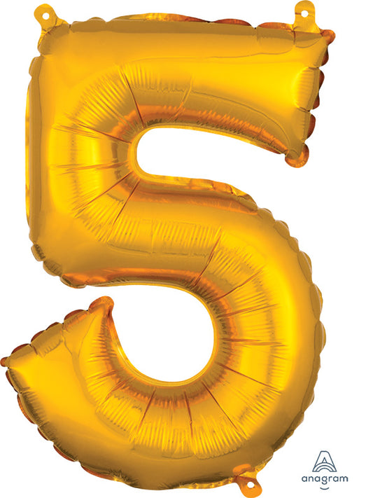 SMALL Floating Gold Number "5" Balloon (2 Foot or 26 Inch)