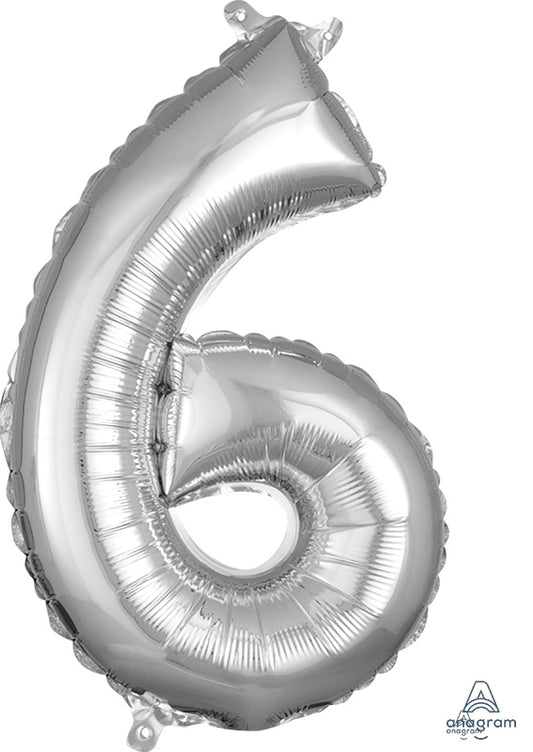SMALL Floating Silver Number "6" Balloon (2 Foot or 26 Inch)