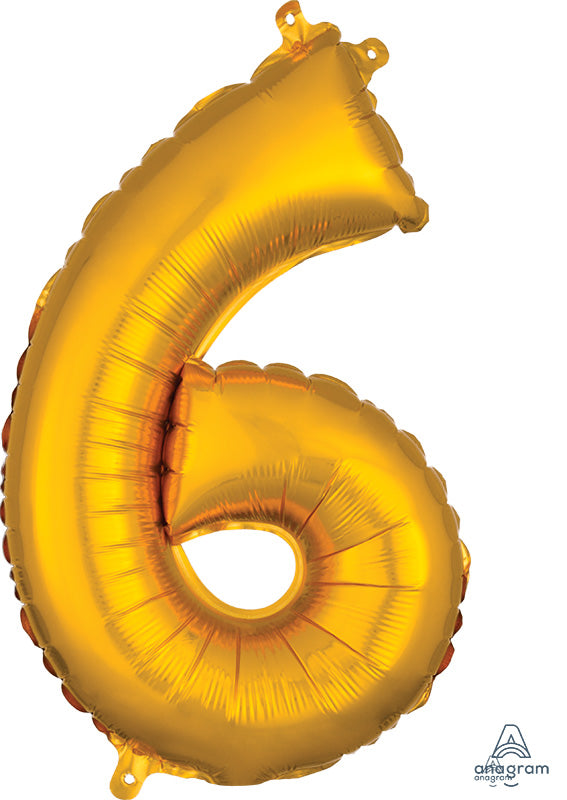 SMALL Floating Gold Number "6" Balloon (2 Foot or 26 Inch)