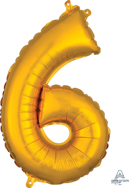SMALL Floating Gold Number "6" Balloon (2 Foot or 26 Inch)