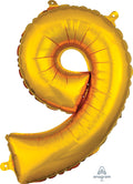 SMALL Floating Gold Number "9" Balloon (2 Foot or 26 Inch)