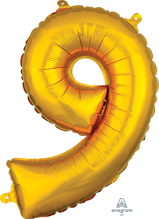 SMALL Floating Gold Number "9" Balloon (2 Foot or 26 Inch)