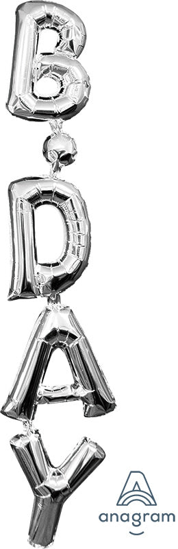 Air-Filled, Non Floating SILVER Phrase Vertical B-Day Balloon