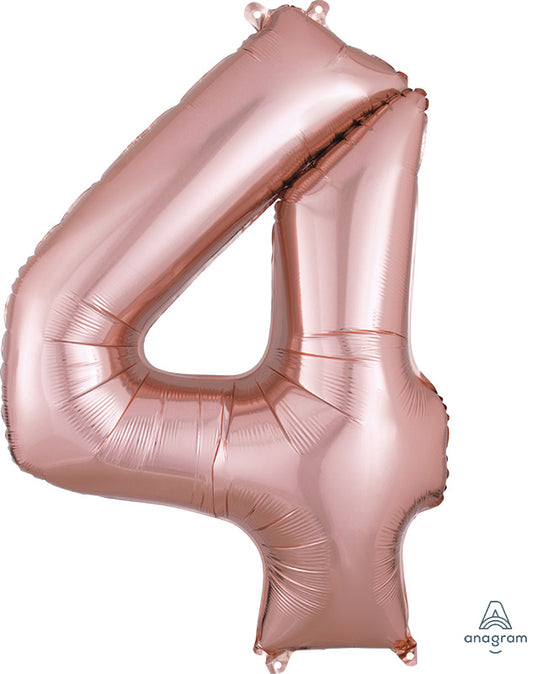 Floating Rose Gold Number "4" Balloon (3 Foot or 34 Inch)