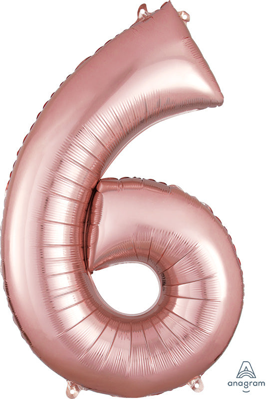 Floating Rose Gold Number "6" Balloon (3 Foot or 34 Inch)
