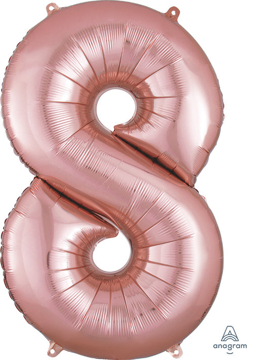 Floating Rose Gold Number "8" Balloon (3 Foot or 34 Inch)