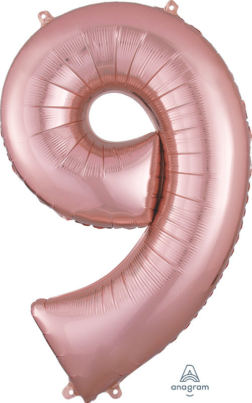 Floating Rose Gold Number "9" Balloon (3 Foot or 34 Inch)