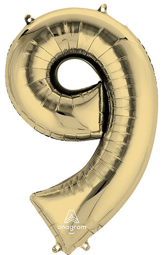 Floating White Gold Numbers "9" Balloons (3 Foot or 34 Inch)