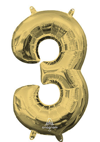 Floating White Gold Numbers "3" Balloons (3 Foot or 34 Inch)