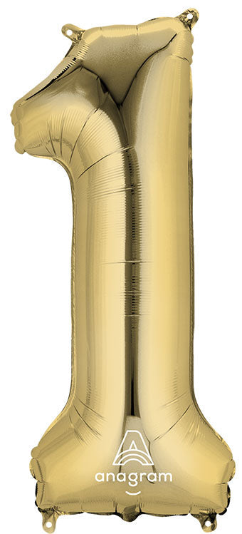 Floating White Gold Numbers "1" Balloons (3 Foot or 34 Inch)
