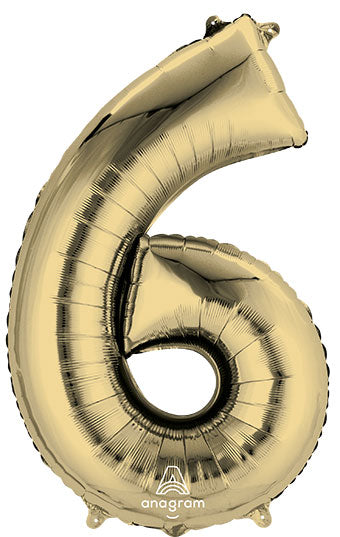 Floating White Gold Numbers "6" Balloons (3 Foot or 34 Inch)
