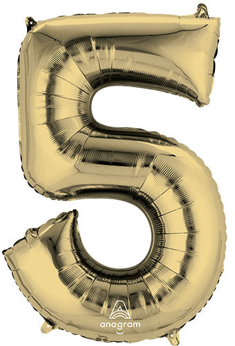 Floating White Gold Numbers "5" Balloons (3 Foot or 34 Inch)