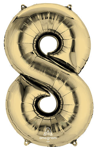 Floating White Gold Numbers "8" Balloons (3 Foot or 34 Inch)