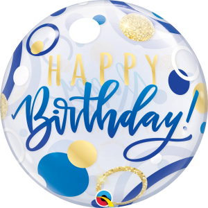 Happy Birthday Blue & Gold Dots Bubble Balloon (22 Inch)