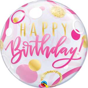 Happy Birthday Pink & Gold Dots Bubble Balloon (22 Inch)