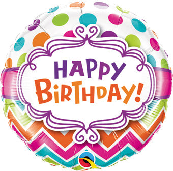 Chevron Dots Happy Birthday! (D) 18" Foil Balloon