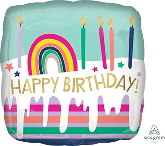 Birthday Frosted Stripe Cake Square (18 Inch)