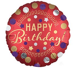 Happy Birthday Satin Red Polka Dots Balloon (18 Inch)
