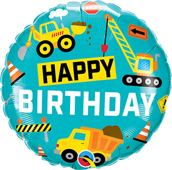 Happy Birthday Construction Vehicles 18" Foil Balloon