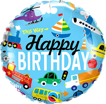 Happy Birthday Transportation Vehicles 18" Foil Balloon