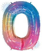 Floating Opal Rainbow Number "0" Balloon (4 Foot or 40 Inch)