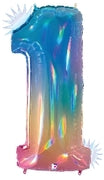Floating Opal Rainbow Number "1" Balloon (4 Foot or 40 Inch)