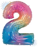 Floating Opal Rainbow Number "2" Balloon (4 Foot or 40 Inch)