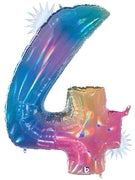Floating Opal Rainbow Number "4" Balloon (4 Foot or 40 Inch)