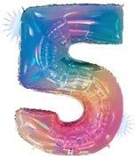 Floating Opal Rainbow Number "5" Balloon (4 Foot or 40 Inch)