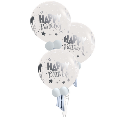 Happy Birthday Crystal Clear Silver Luxury Trio Floor Bouquet