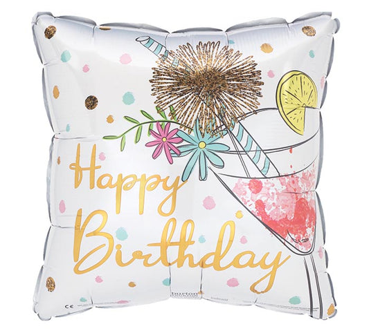 Happy Birthday Cocktail Gold Square Balloon