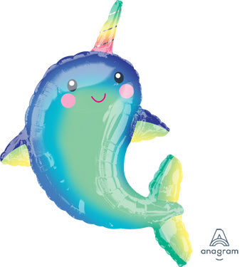 Large Happy Blue Narwhal Balloon